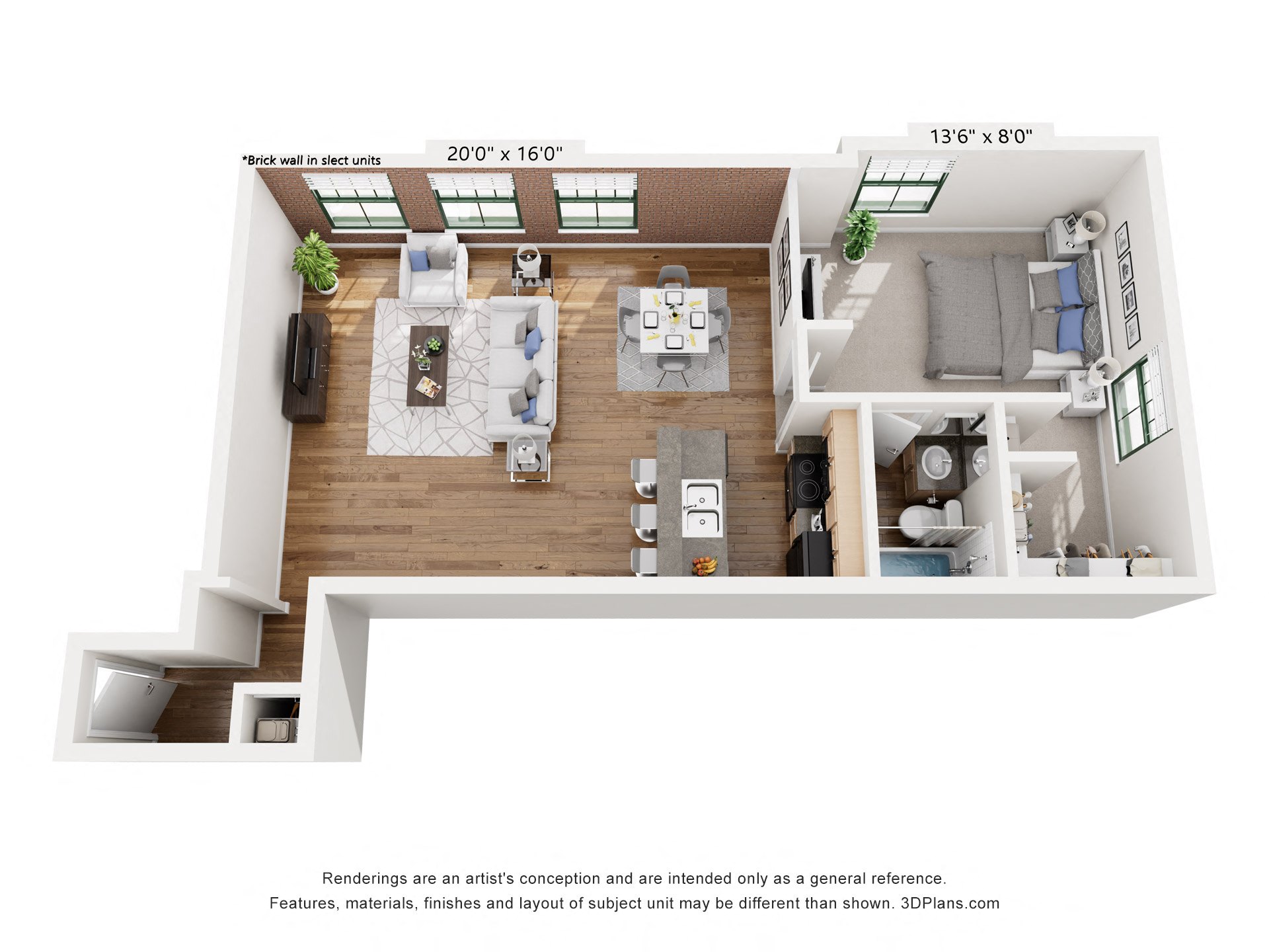 One Bedroom D floor plan
